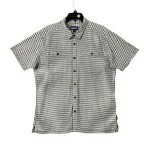 Patagonia Shirt Men Sz Lg Hemp Blend All Over Print Check Camp Vintage Shirt Lg